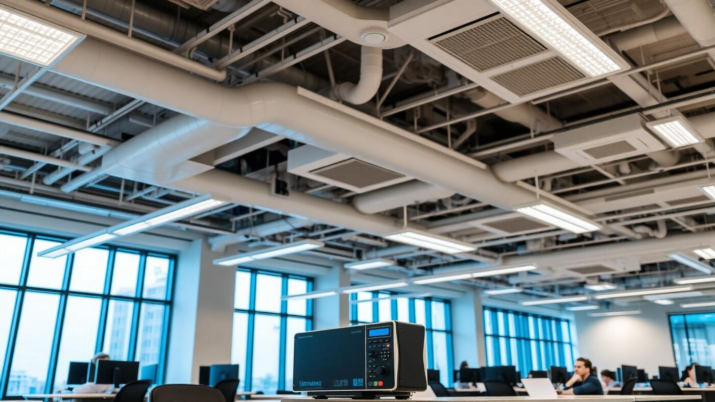Indoor air quality testing in a modern workplace